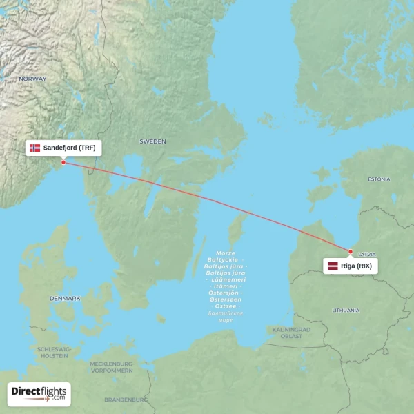 Sandefjord - Riga direct flight map
