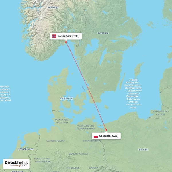 Sandefjord - Szczecin direct flight map