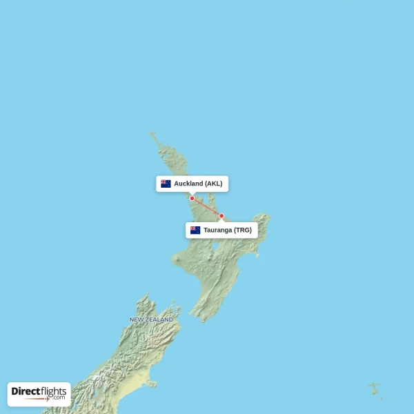 Tauranga - Auckland direct flight map