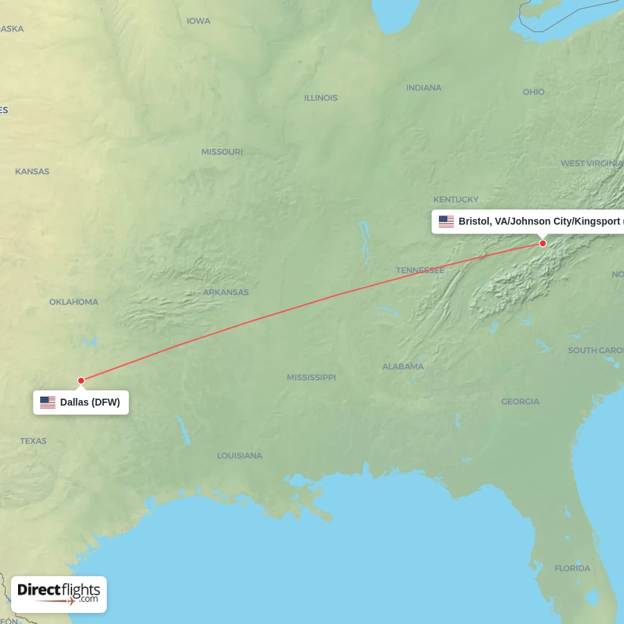 TRI - DFW route map
