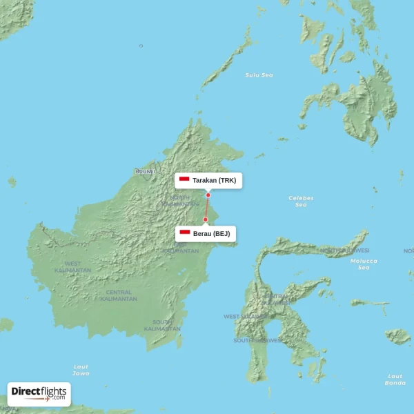 Tarakan - Berau direct flight map