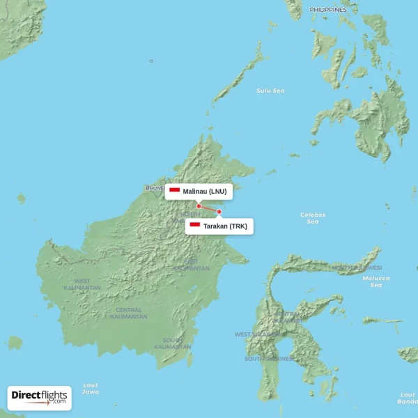 Tarakan - Malinau direct flight map