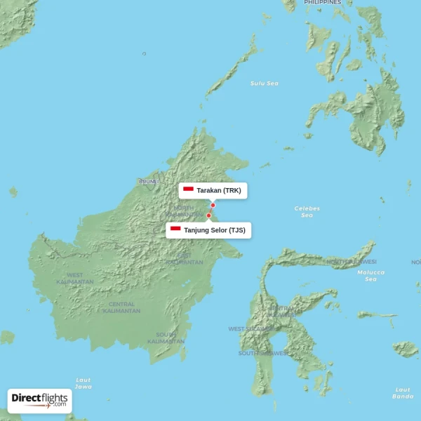 Tarakan - Tanjung Selor direct flight map