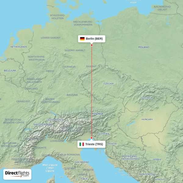 Trieste - Berlin direct flight map