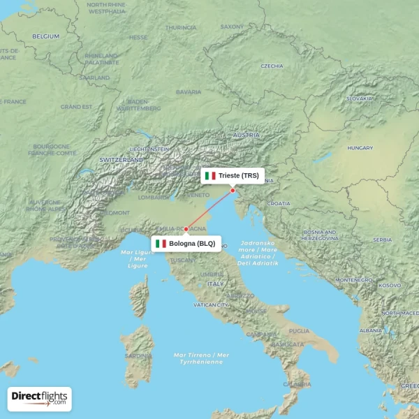 Trieste - Bologna direct flight map