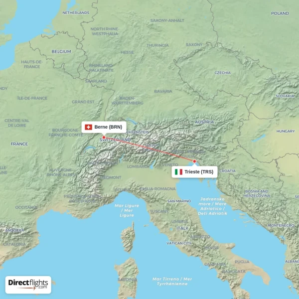 Trieste - Berne direct flight map