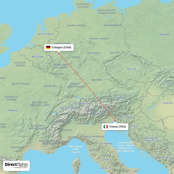 Trieste - Cologne direct flight map