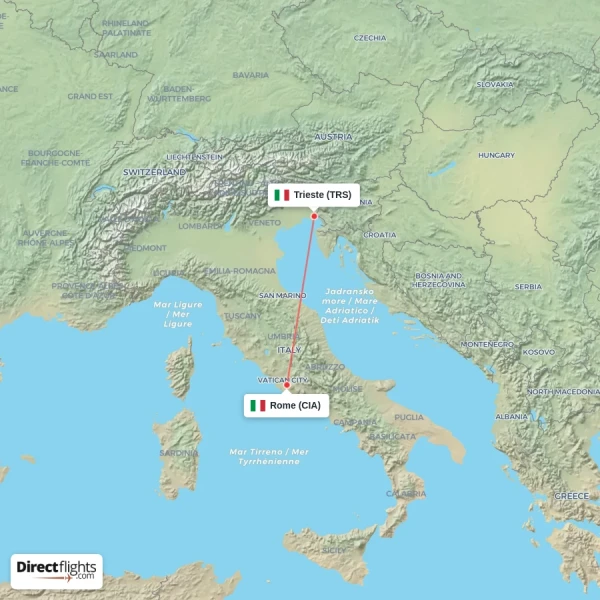 Trieste - Rome direct flight map