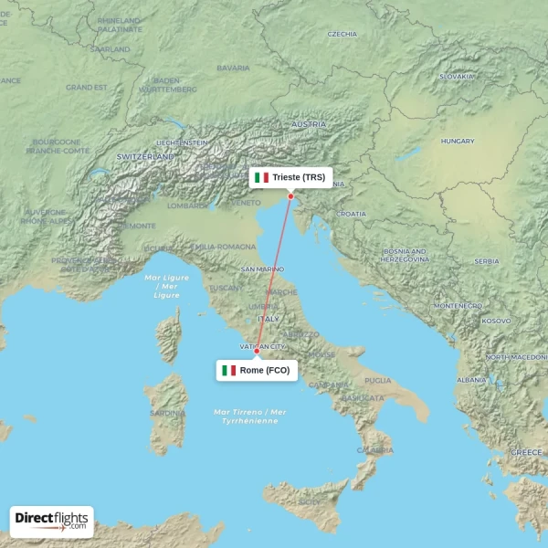 Trieste - Rome direct flight map