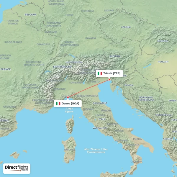 Trieste - Genoa direct flight map