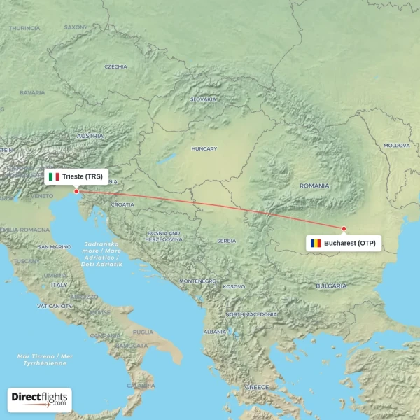 Trieste - Bucharest direct flight map