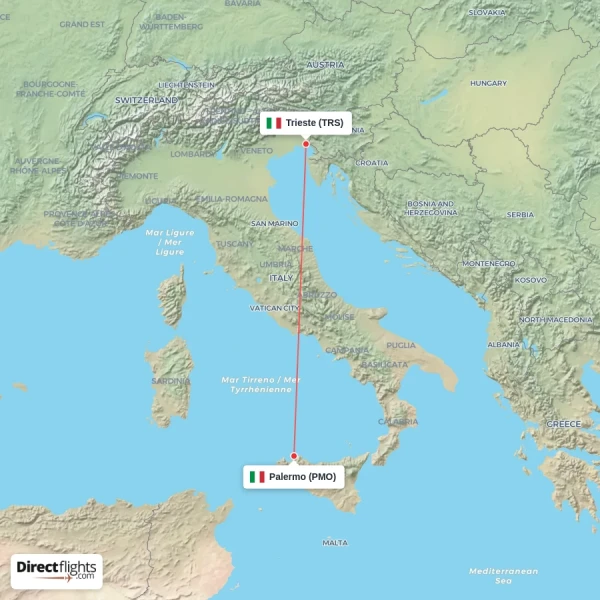 Trieste - Palermo direct flight map