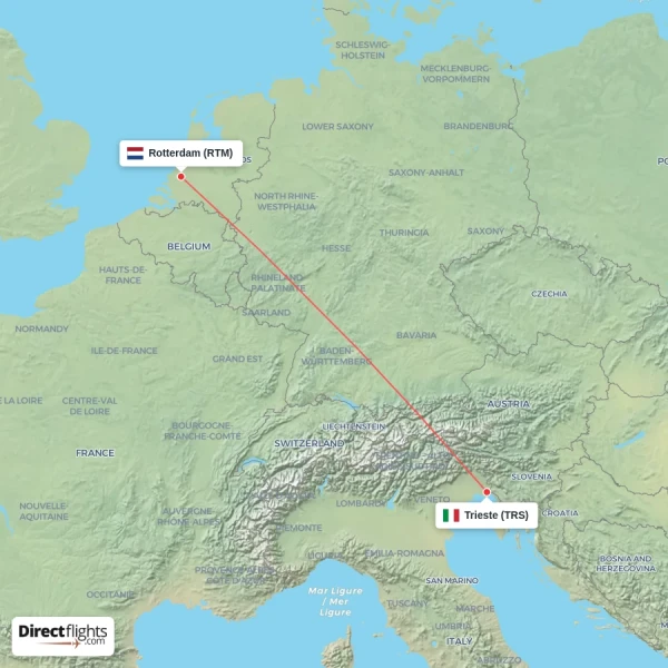 Trieste - Rotterdam direct flight map