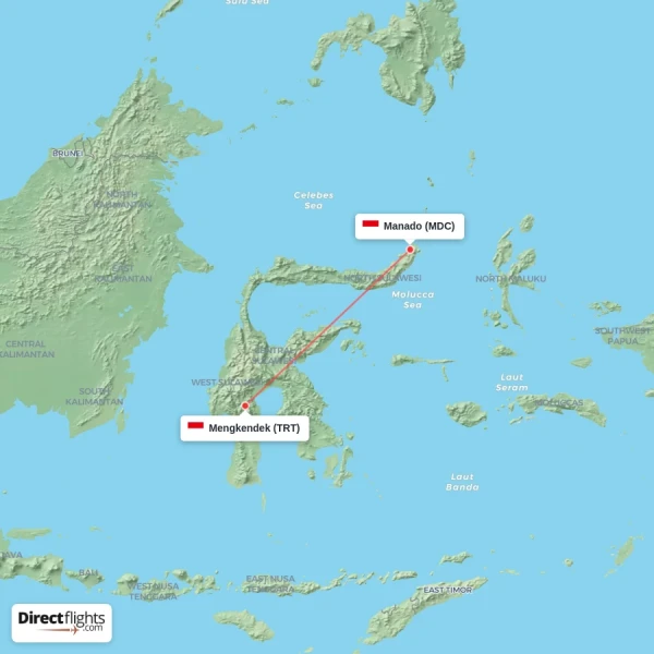 Mengkendek - Manado direct flight map