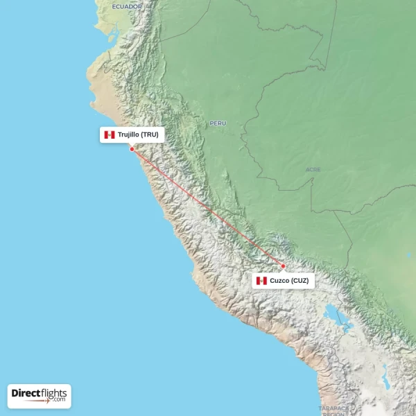 Trujillo - Cuzco direct flight map