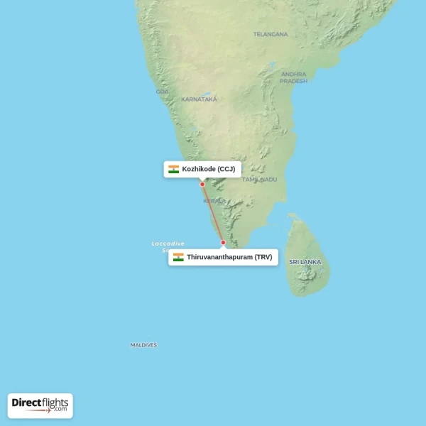 Thiruvananthapuram - Kozhikode direct flight map