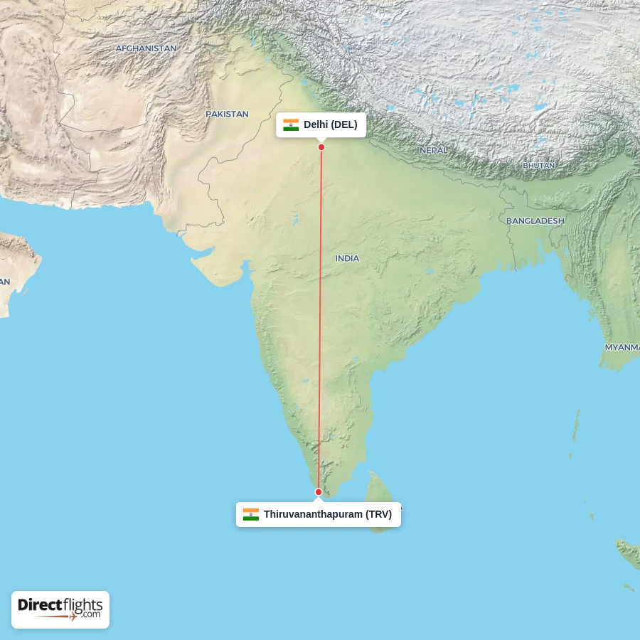 TRV - DEL route map