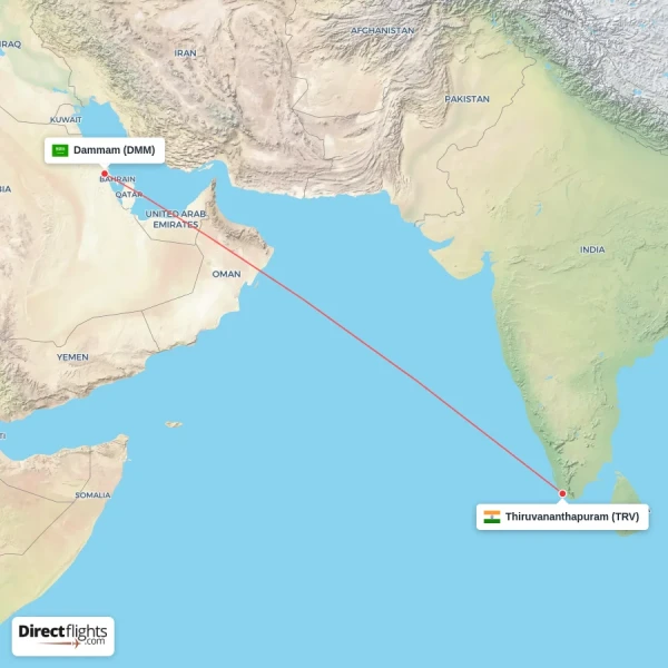 Thiruvananthapuram - Dammam direct flight map