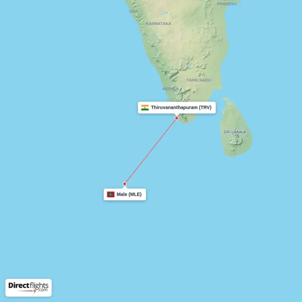 Thiruvananthapuram - Male direct flight map