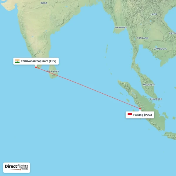 Thiruvananthapuram - Padang direct flight map