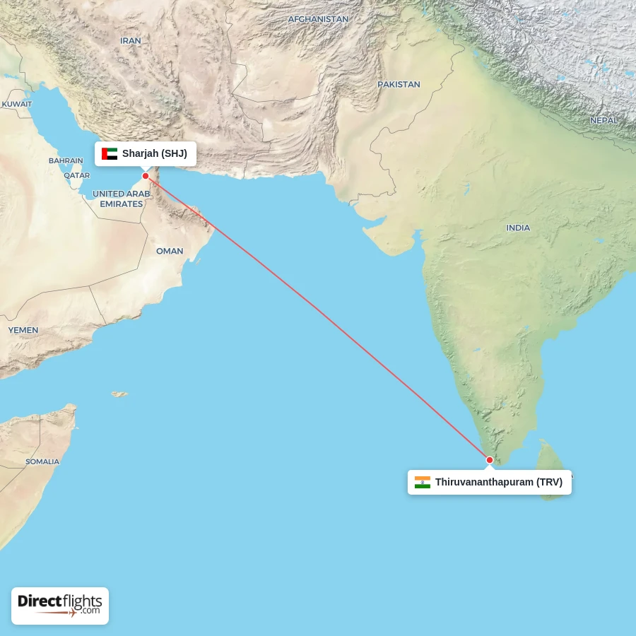 TRV - SHJ route map