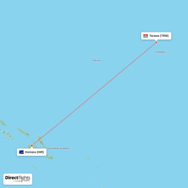 Tarawa - Honiara direct flight map