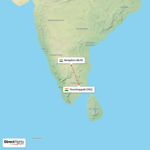 Tiruchirappalli - Bengaluru direct flight map