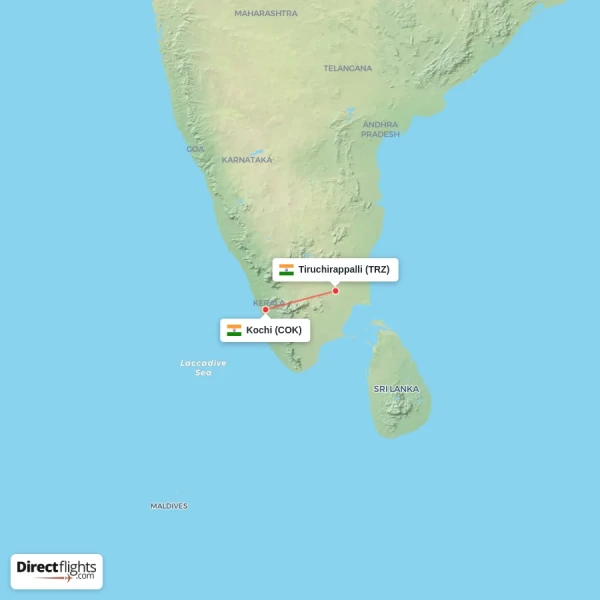 Tiruchirappalli - Kochi direct flight map