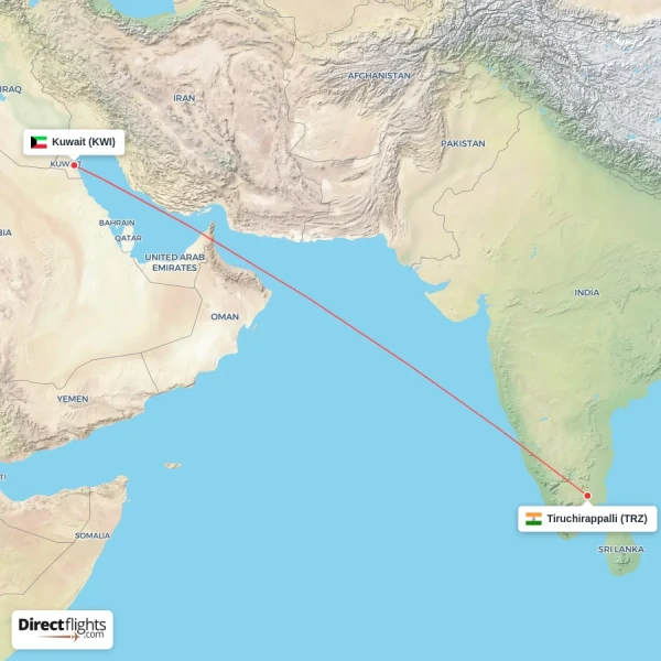 Tiruchirappalli - Kuwait direct flight map