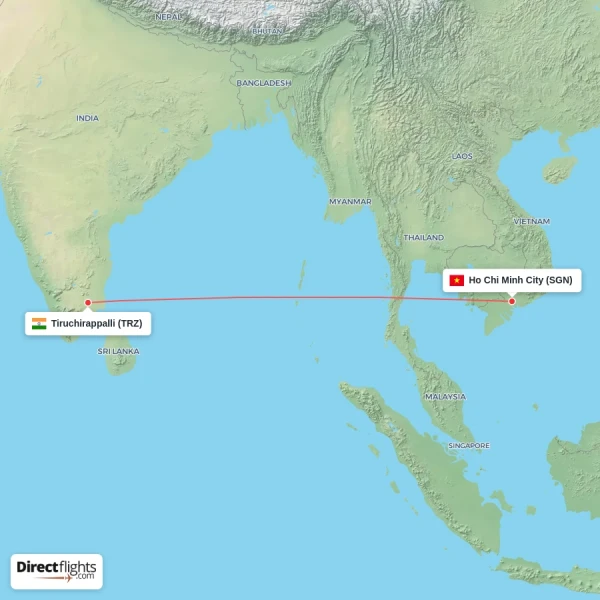 Tiruchirappalli - Ho Chi Minh City direct flight map