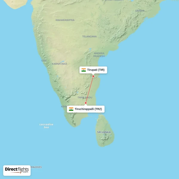 Tiruchirappalli - Tirupati direct flight map