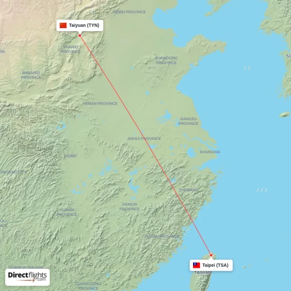 Taipei - Taiyuan direct flight map