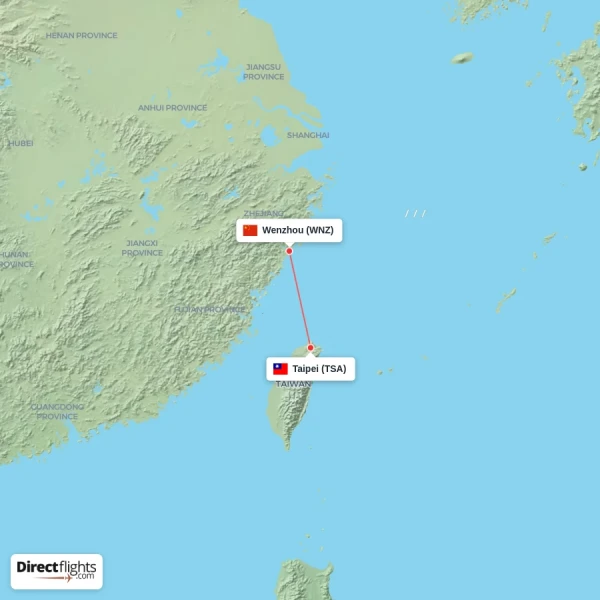 Taipei - Wenzhou direct flight map