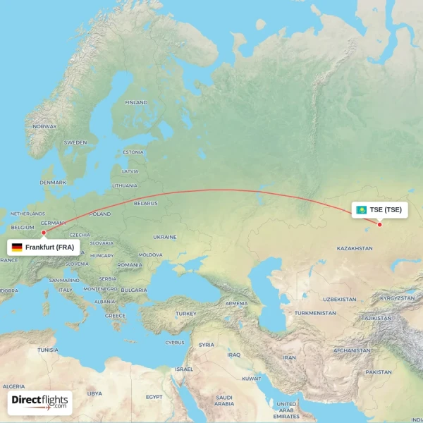 TSE - Frankfurt direct flight map
