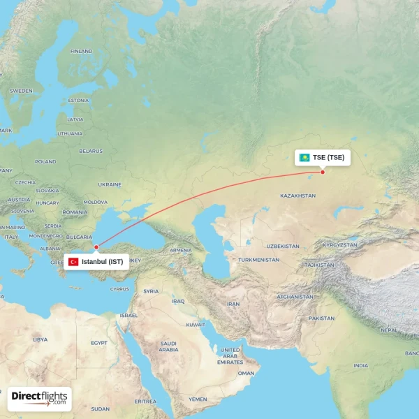 TSE - Istanbul direct flight map