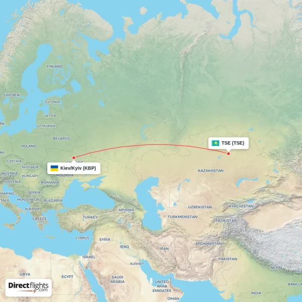 TSE - Kiev/Kyiv direct flight map