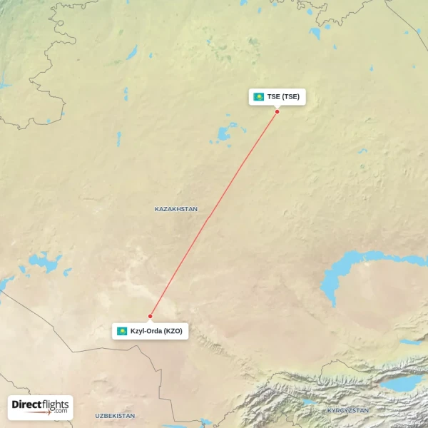 TSE - Kzyl-Orda direct flight map