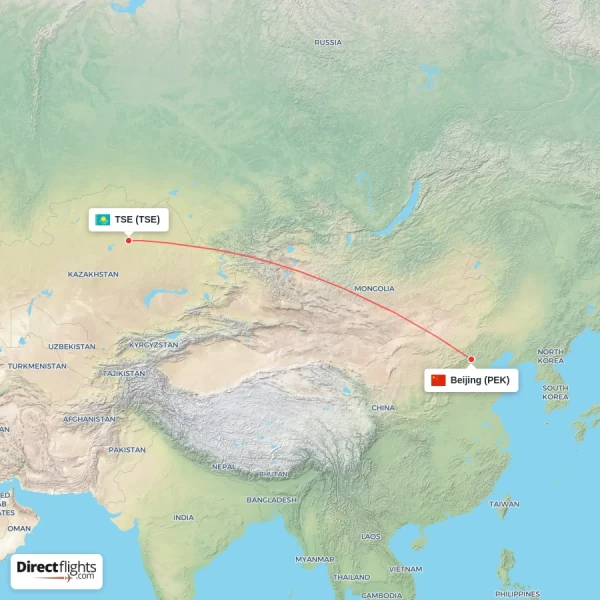 TSE - Beijing direct flight map