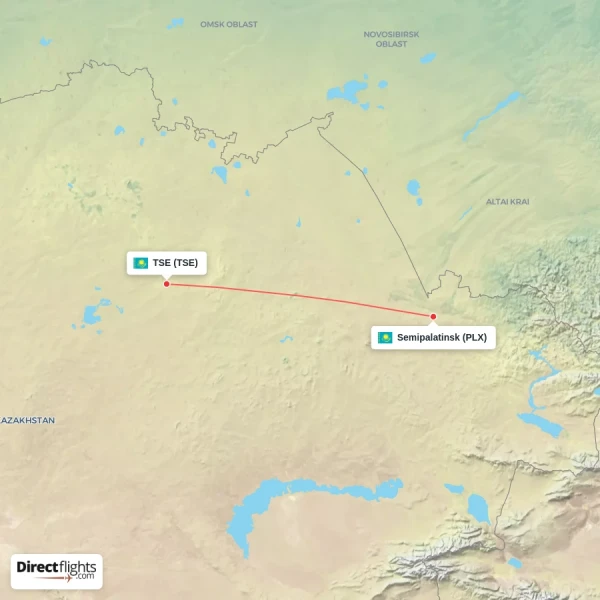 TSE - Semipalatinsk direct flight map