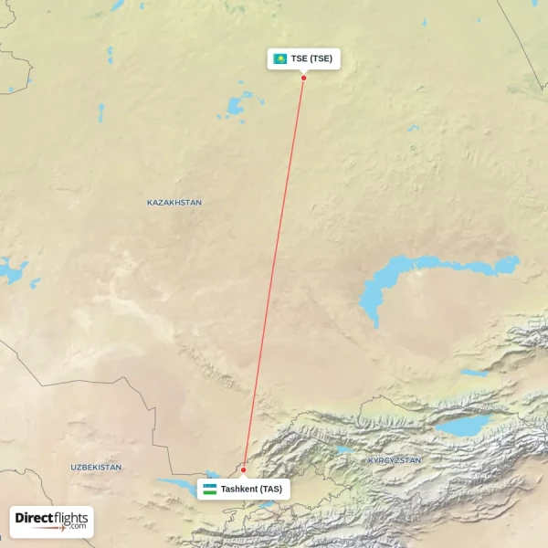 TSE - Tashkent direct flight map