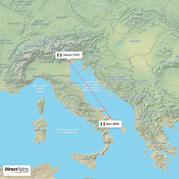 Venice - Bari direct flight map