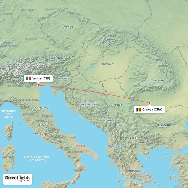 Venice - Craiova direct flight map