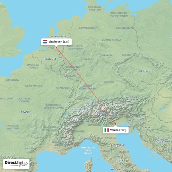 Venice - Eindhoven direct flight map