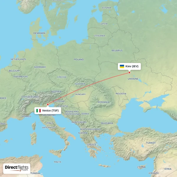 Venice - Kiev direct flight map