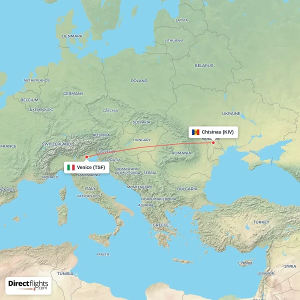 Venice - Chisinau direct flight map