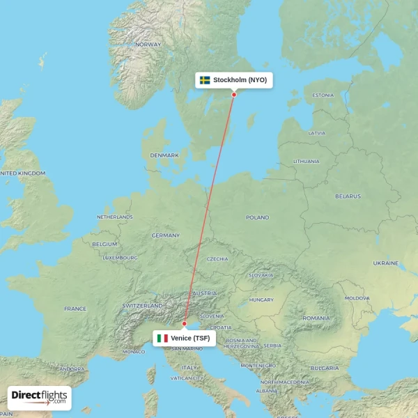 Venice - Stockholm direct flight map