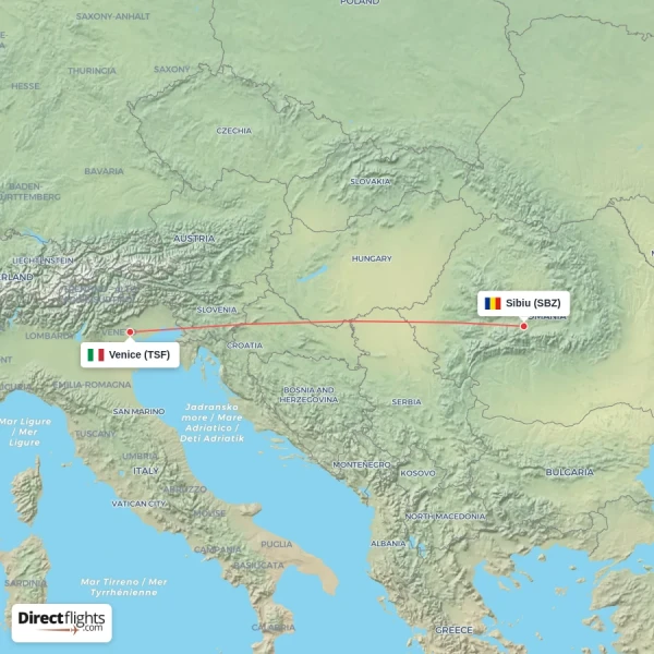 Venice - Sibiu direct flight map