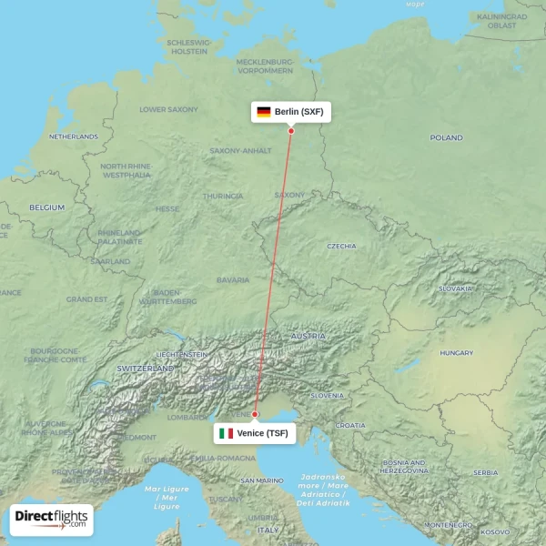 Venice - Berlin direct flight map