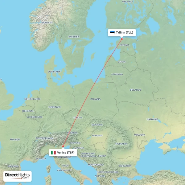 Venice - Tallinn direct flight map