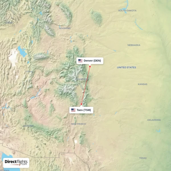 Taos - Denver direct flight map